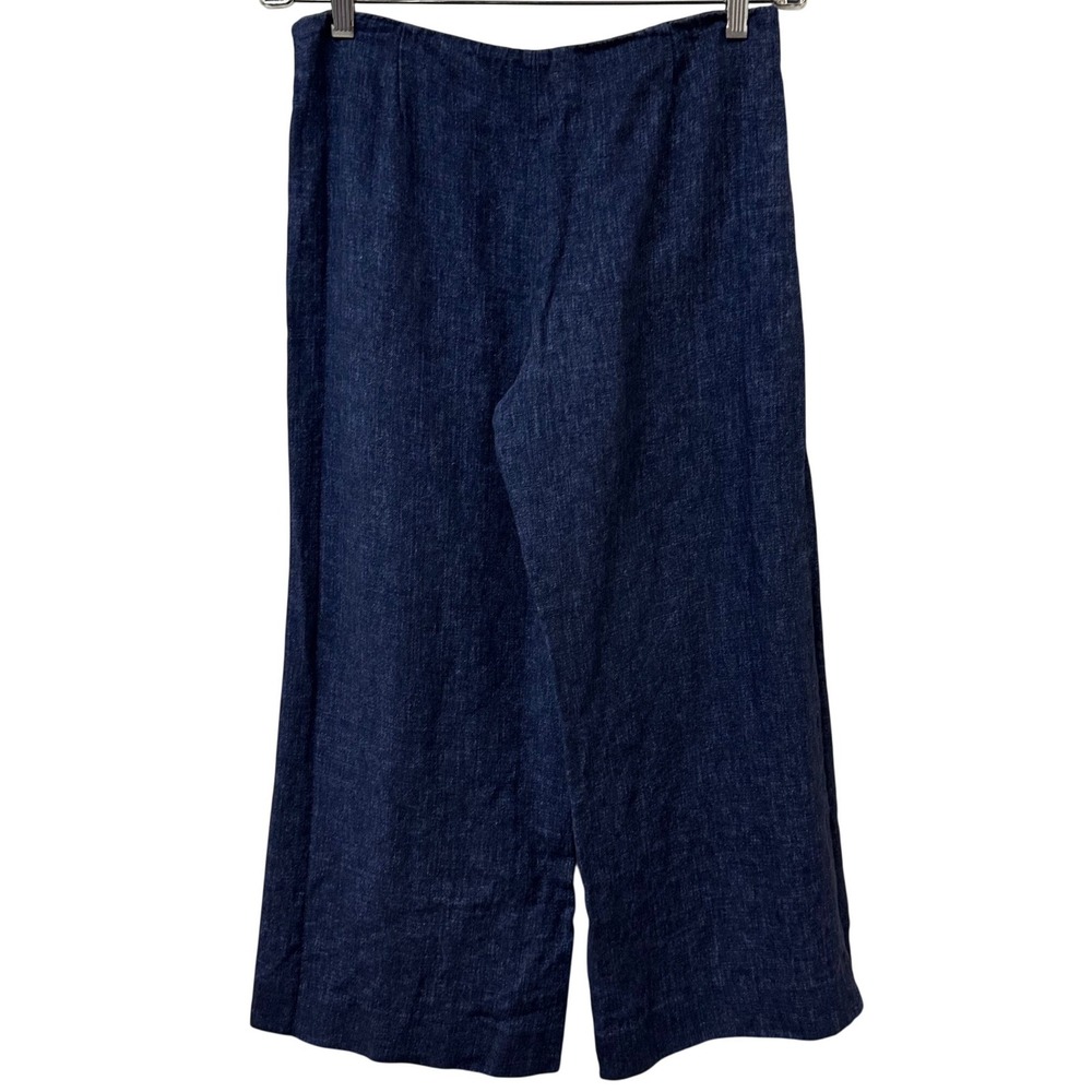 Theory Terena B Indigo Blue 100% Linen Wide Leg Cropped Pants Size 6 Made in USA - Picture 2 of 8